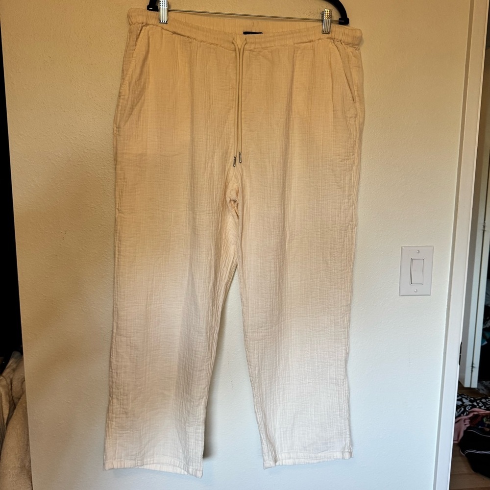 Quince 100% Organic Cotton Gauze Pants Straight Leg Royal Cream Size XL EUC - Picture 2 of 7